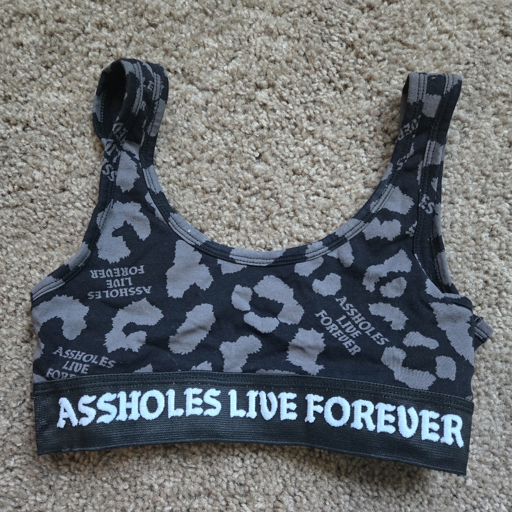 Assholes live forever grey and black leopard bralette new